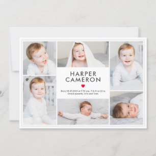 Editable Färg Sweet Heart Baby Birth Notice Julkort