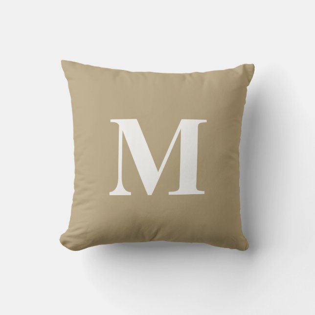 Editable Färg Tan Guld White Monogram Initial Kudde (Framsida)