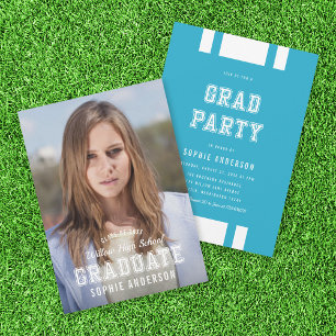 Editable Färg Varsity Photo Student Grad Party Inbjudningar