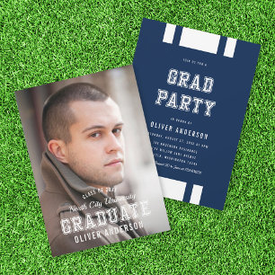 Editable Färg Varsity Photo Student Grad Party Inbjudningar