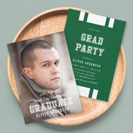 Editable Färg Varsity Photo Student Grad Party Inbjudningar