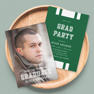 Editable Färg Varsity Photo Student Grad Party Inbjudningar