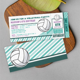 Editable Färg Volleyball Biljett-passets födelseda Inbjudningar