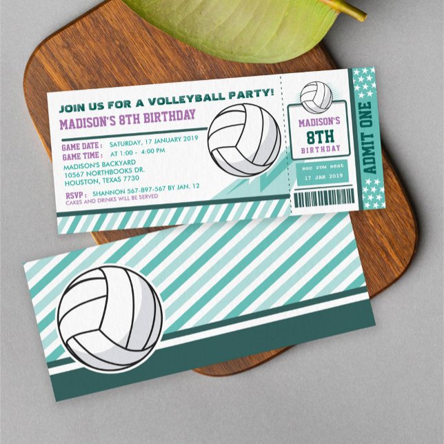 Editable Färg Volleyball Biljett-passets födelseda Inbjudningar (Skapare uppladdad)