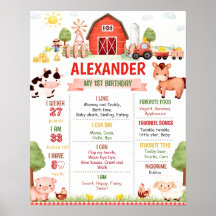 Editable Farm Birthday-milstolpe Poster mall