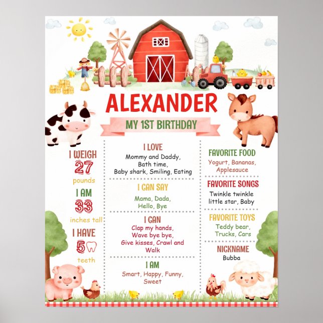 Editable Farm Birthday-milstolpe Poster mall (Framsidan)