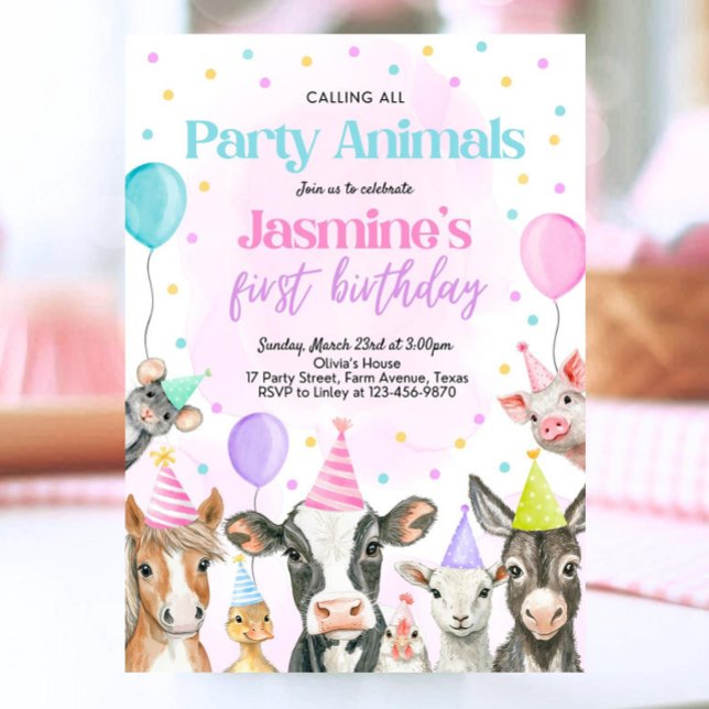 Editable Farm Girl Birthday Investigation, Rosa Fa Inbjudningar (Skapare uppladdad)