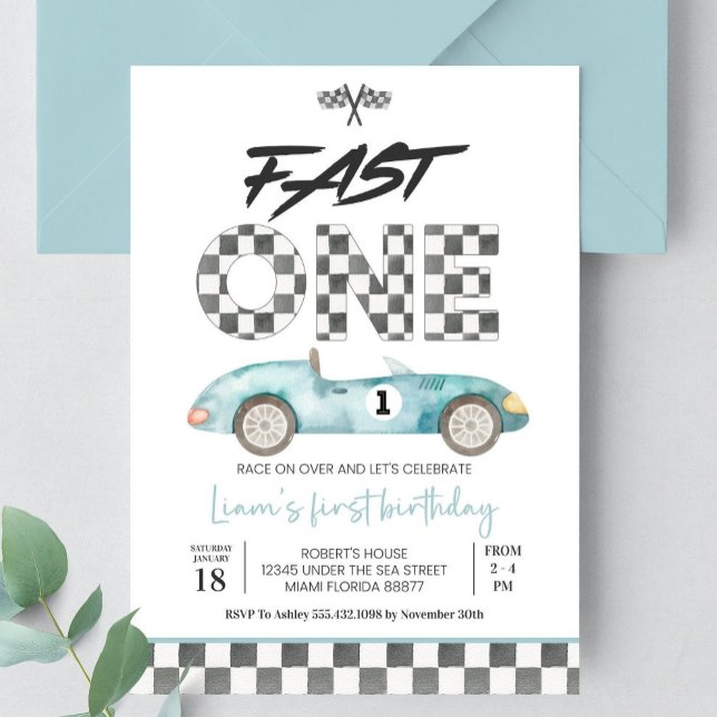 Editable Fast ONE Birthday Invitation Race Car 1st Inbjudningar (Skapare uppladdad)