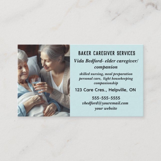 Editable Female Elder Caregiver Assion Services Visitkort (Framsida)
