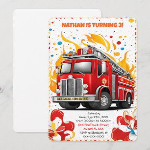Editable Fire Lastbil Birthday Inbjudningar