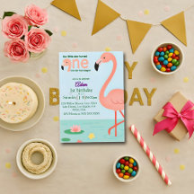 Editable Flamingo First Birthday-inbjudan