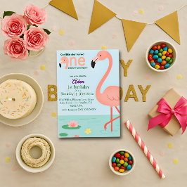 Editable Flamingo First Birthday-inbjudan Inbjudningar