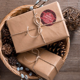 Editable flanplaid mönster guld röd jul runt klistermärke