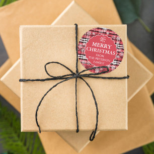 Editable flanplaid mönster mörk röd jul runt klistermärke