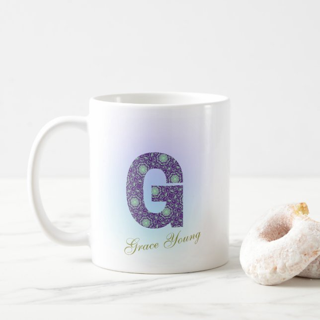 Editable Floral Letter G Monogram Personalized Kaffemugg (Med munk)