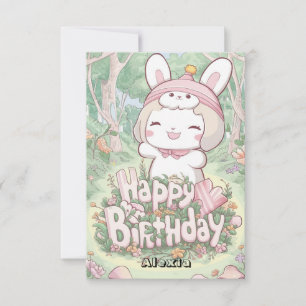 Editable Fluffy Bunny Digital Birthday Kort