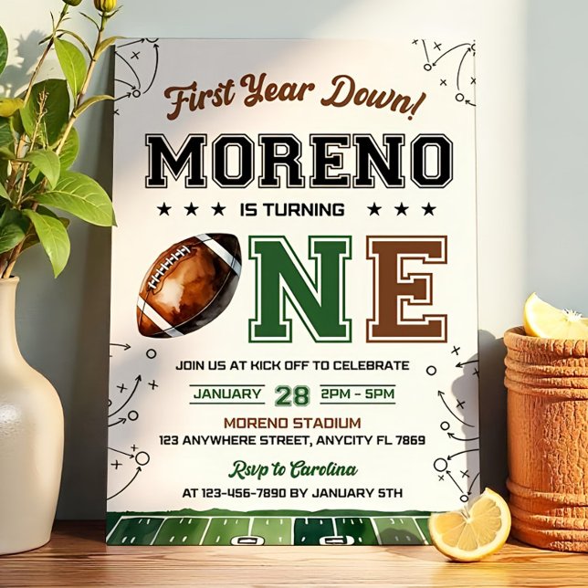 Editable Football Birthday bjudande första året 1 Inbjudningar (Skapare uppladdad)