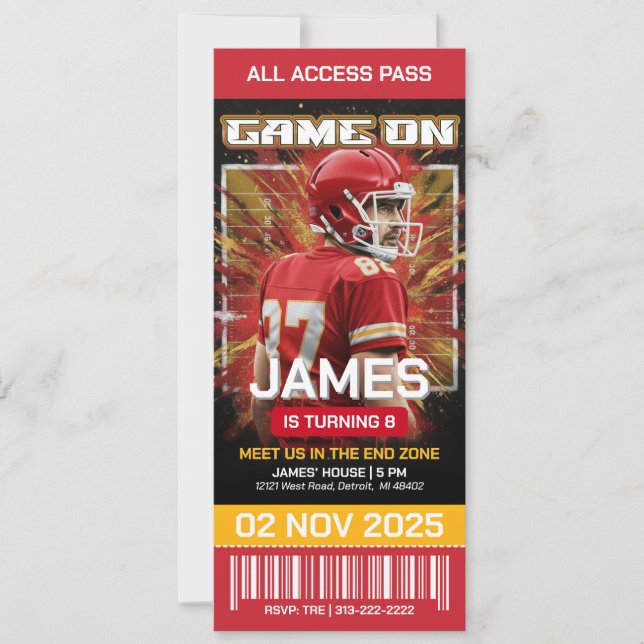 Editable Football Ticket Birthday Invitation  Inbjudningar (Framsida)