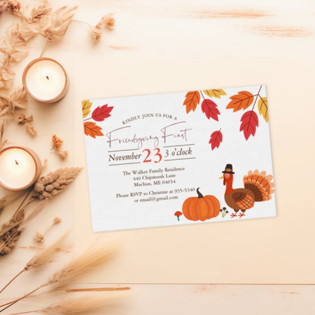 Editable Friendsgiving Feast Höst löv Inbjudningar (Skapare uppladdad)