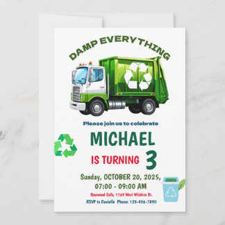 Editable Garbage Truck Birthday Party Invitation Inbjudningar
