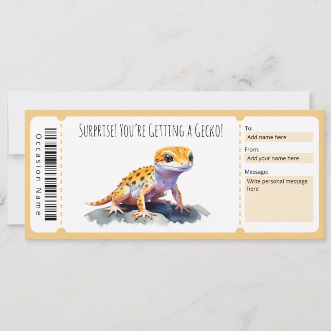 Editable Gecko Gift Certificate for Lizard älskare Inbjudningar (Framsida)