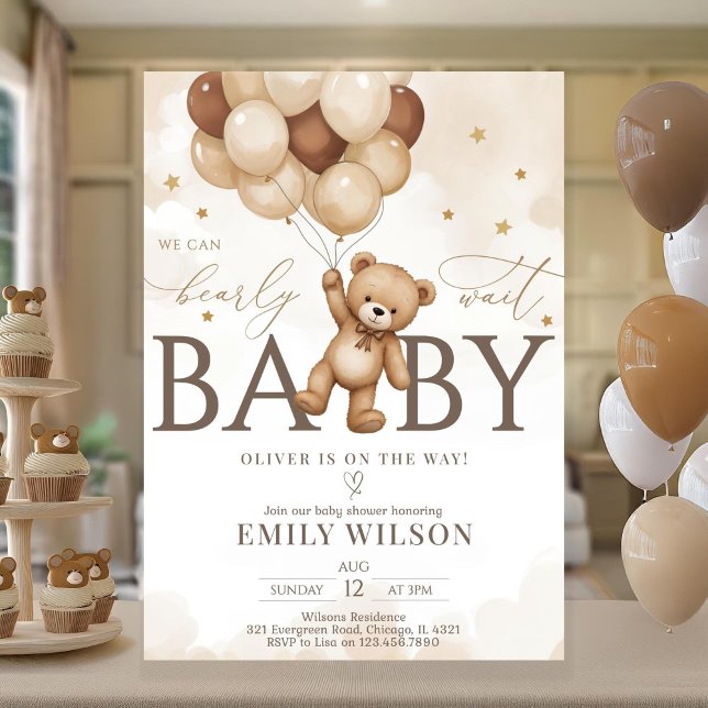 EDITABLE Gender Neutral Bear Baby Shower Invitatio Inbjudningar (Skapare uppladdad)