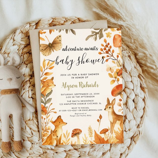 Editable Gender Neutral Fall Woodland Baby Shower Inbjudningar (Skapare uppladdad)