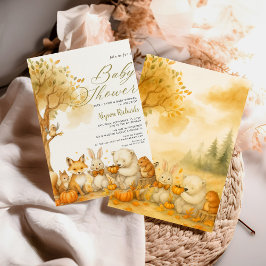 Editable Gender Neutral Fall Woodland Baby Shower Inbjudningar