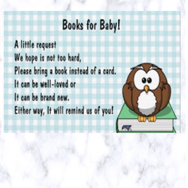 Editable Gingham och Uggla på Bok Babys Bibliotek Tilläggskort (Skapare uppladdad)