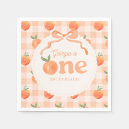Editable Gingham Peach Party Napkins Pappersservett