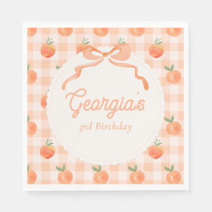 Editable Gingham Peach Party Napkins Pappersservett