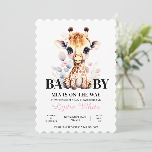 EDITABLE Giraffe Baby Shower Flickdusch (Stående Fram)