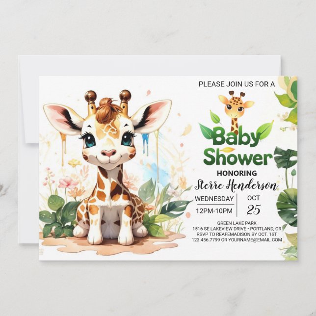 Editable Giraffe Baby Shower Inbjudningar (Framsida)