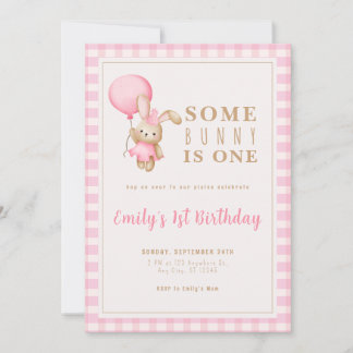 Editable Girl 1:a Birthday Rosa Printable Inbjudan