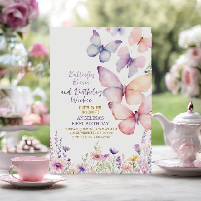 Editable Girl Butterfly Birthday-inbjudan Inbjudningar (Skapare uppladdad)