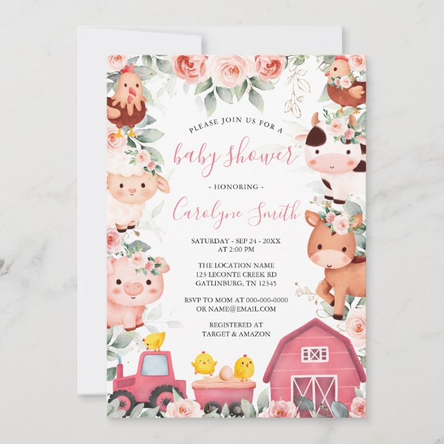 EDITABLE Girl Farm Baby Shower-inbjudan Inbjudningar (Framsida)