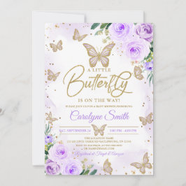 Editable Girl Lila Butterfly Baby Shower Inbjudningar