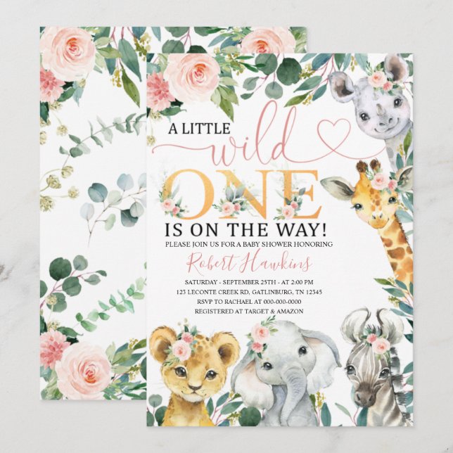 Editable Girl Safari Baby Shower-inbjudan Inbjudningar (Fram/baksida)
