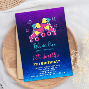 Editable Girls Roller Skate Party Inbjudan