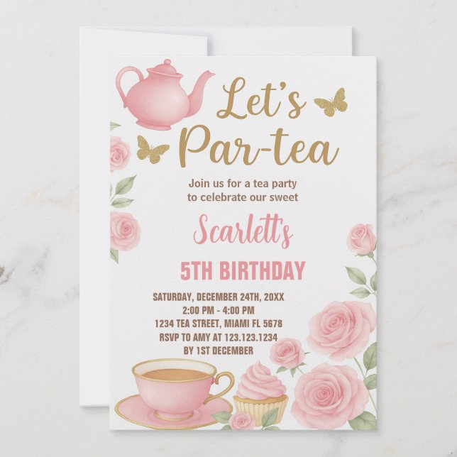 Editable Girl's Tea Party Inbjudan (Framsida)
