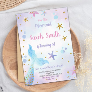 Editable Girls under Sea Party Card med Ocean Inbjudningar