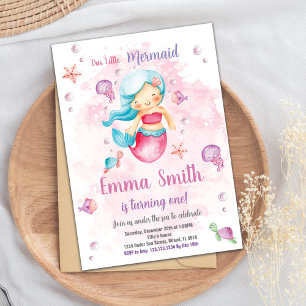 Editable Girls under Sea Party Card med Vatten Inbjudningar