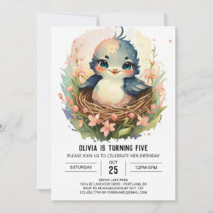 Editable Girly Bird Birthday Inbjudningar