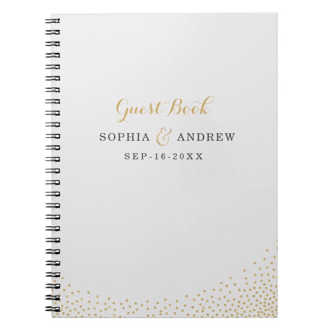 Editable Glam faux guld glitter bröllop gäst bok Anteckningsbok Med Spiral (Framsidan)