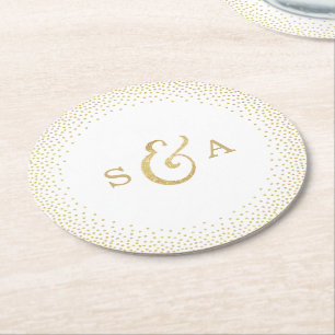 Editable Glam faux guld glitter bröllop monogram Underlägg Papper Rund