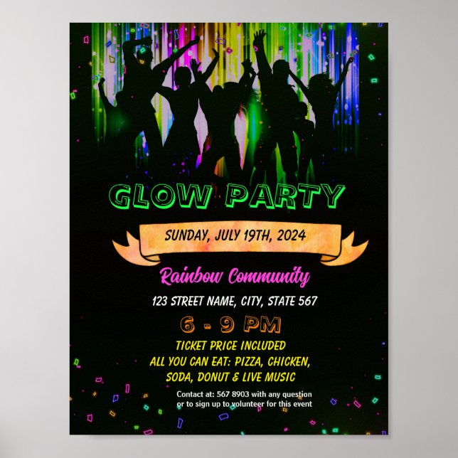 Editable Glow dance party-flygare Poster (Framsidan)
