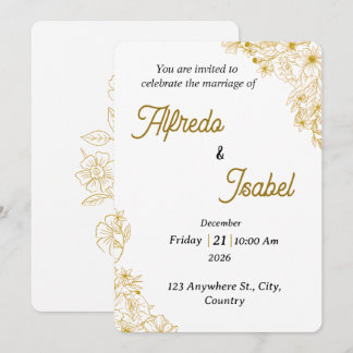 Editable Gold Floral Wedding Invitation Template Inbjudningar