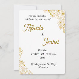 Editable Gold Floral Wedding Invitation Template Inbjudningar
