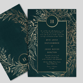 Editable Gold Foil & Emerald Grönt Wandend Monogra Inbjudningar