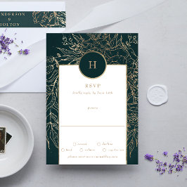 Editable Gold Foil & Emerald Grönt Wandend Monogra OSA Kort